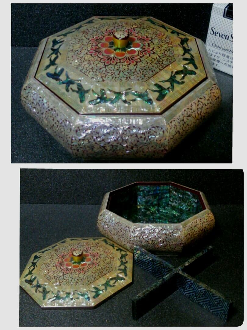 豪華絢爛　総螺鈿細工　最上作　八角　花唐草文様　鶴図　　宝石入れ　至極の名品