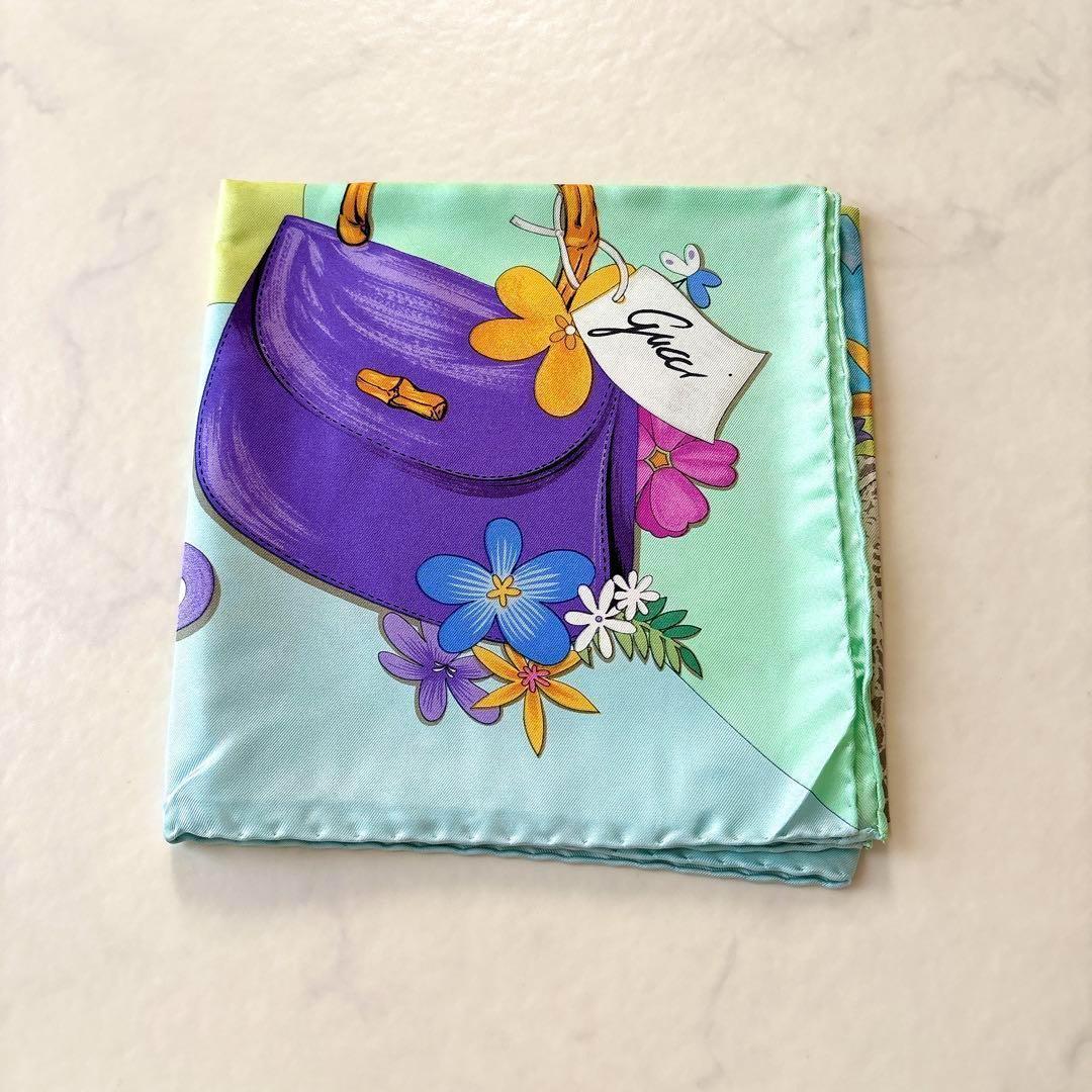 希少 GUCCI シルクスカーフ 大判 ホースビット×バンブーバッグ 花柄