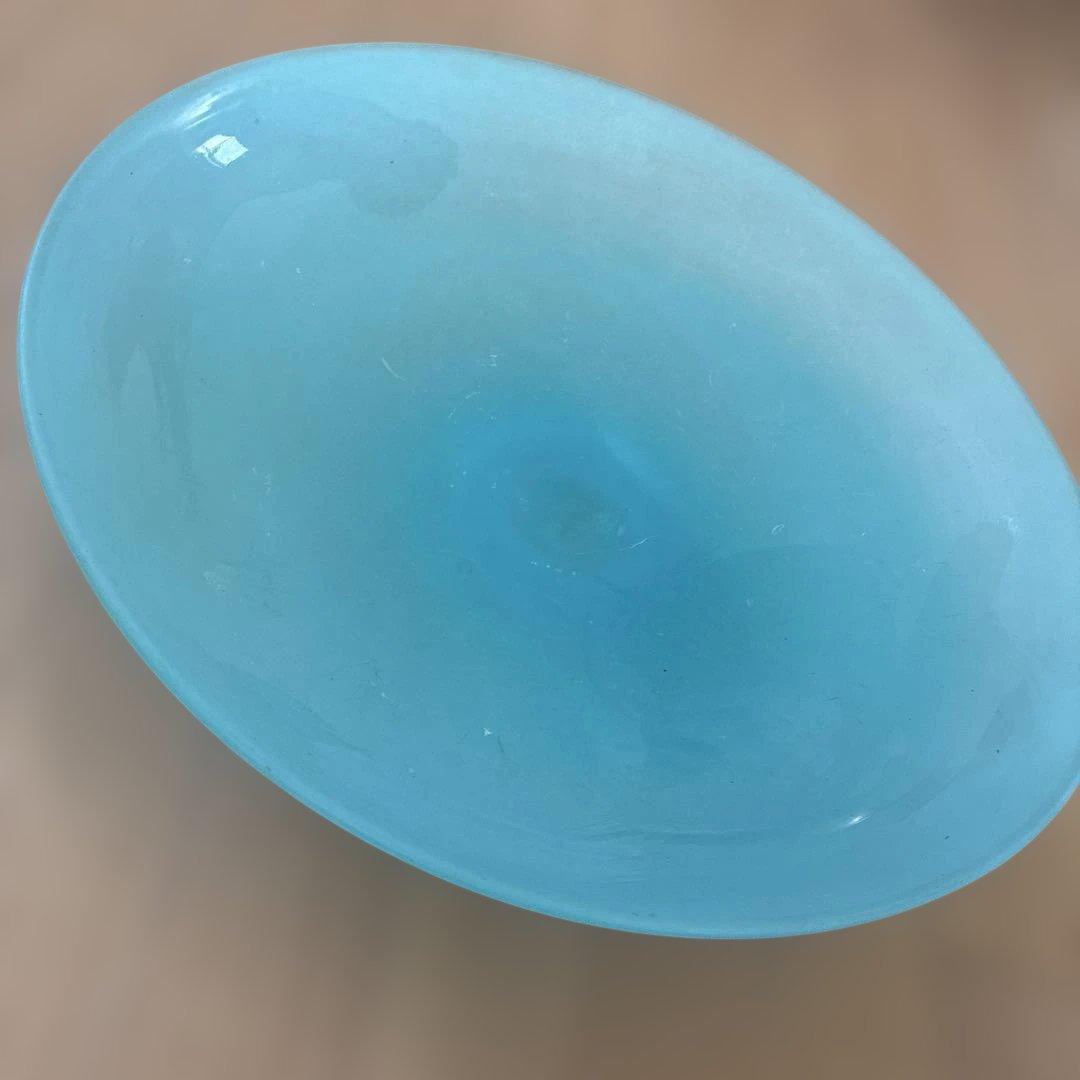 ガラス青色楕円形花器生け花華展用に