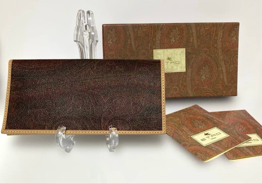 未使用エトロ ETRO 二つ折り財布 ウォレット 長財布 PVC レザー 総柄