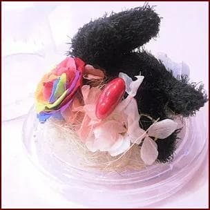 プリザーブドフラワー　黒ネコとレインボーローズドームアレンジ　送料無料