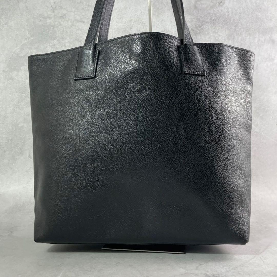 未使用級 イルビゾンテ トートバッグ 肩掛け ロゴ型押し ヌメ レザー ブラック