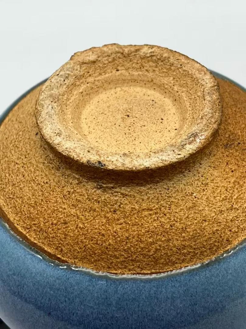 明时代 鈞窯　青磁 澱青月白釉紫斑 双糸耳香炉 水丞 香炉　茶道具(A-91)