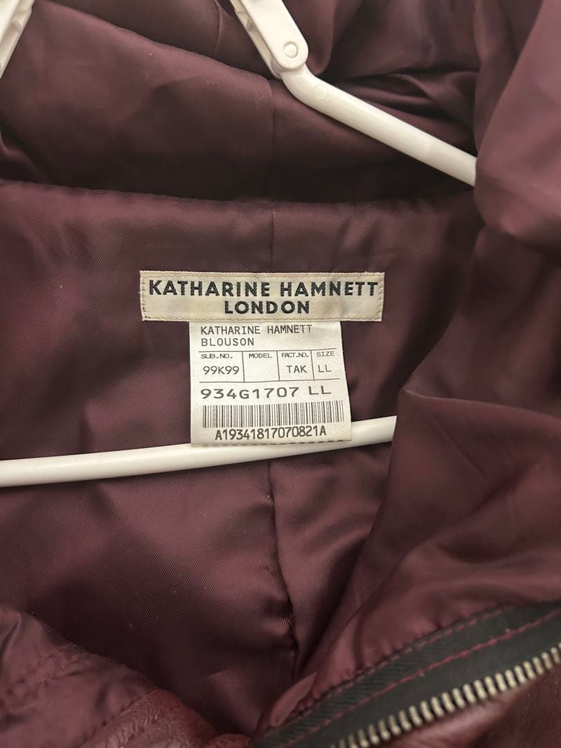 本革 Katharine Hamnett London フードブルゾン ボルドー