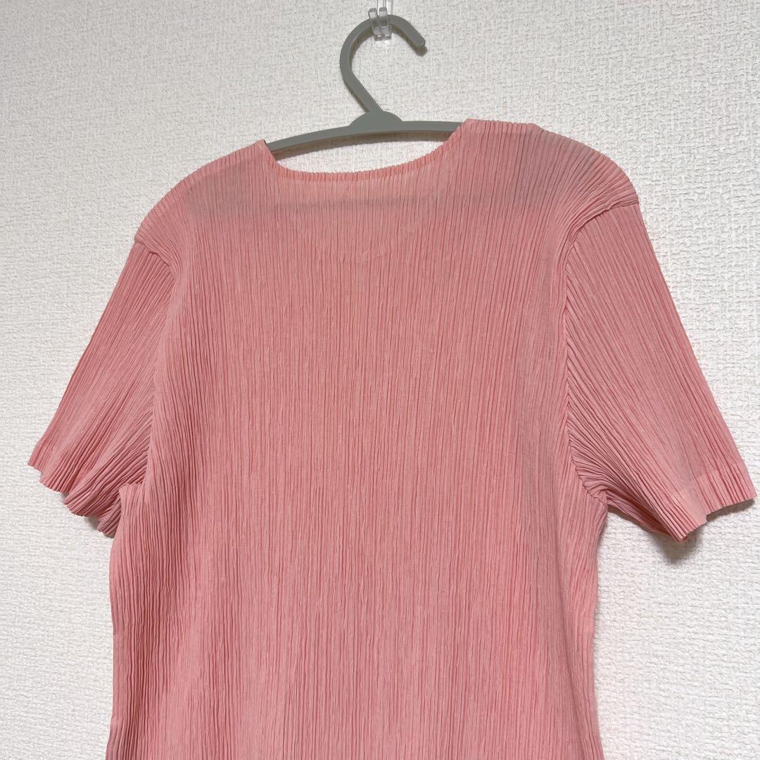 イッセイミヤケ 半袖カットソー Uネック サーモンピンク