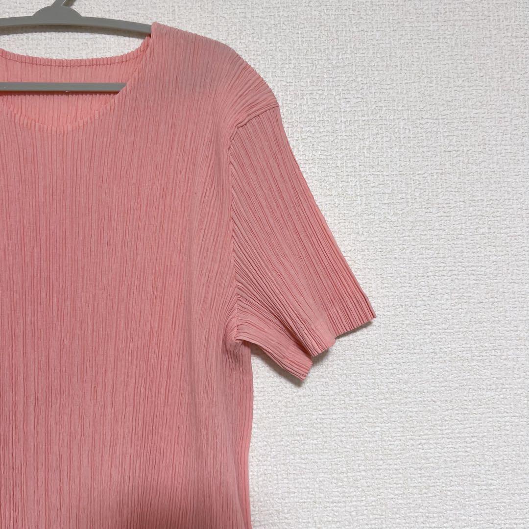 イッセイミヤケ 半袖カットソー Uネック サーモンピンク