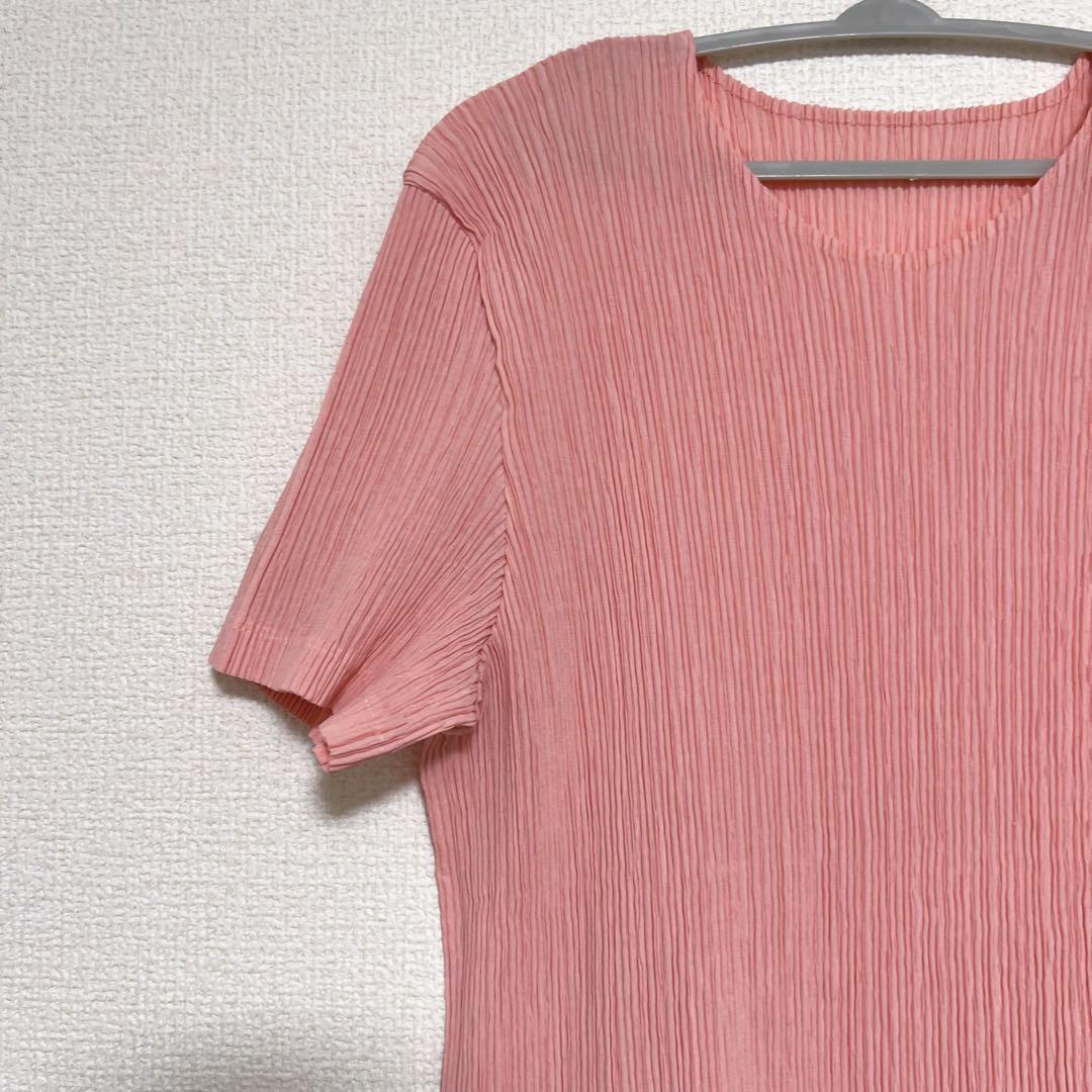 イッセイミヤケ 半袖カットソー Uネック サーモンピンク