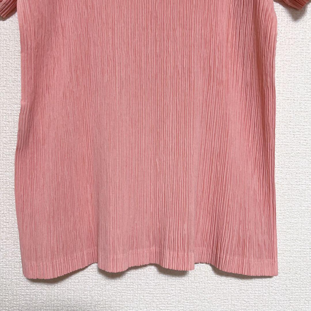 イッセイミヤケ 半袖カットソー Uネック サーモンピンク