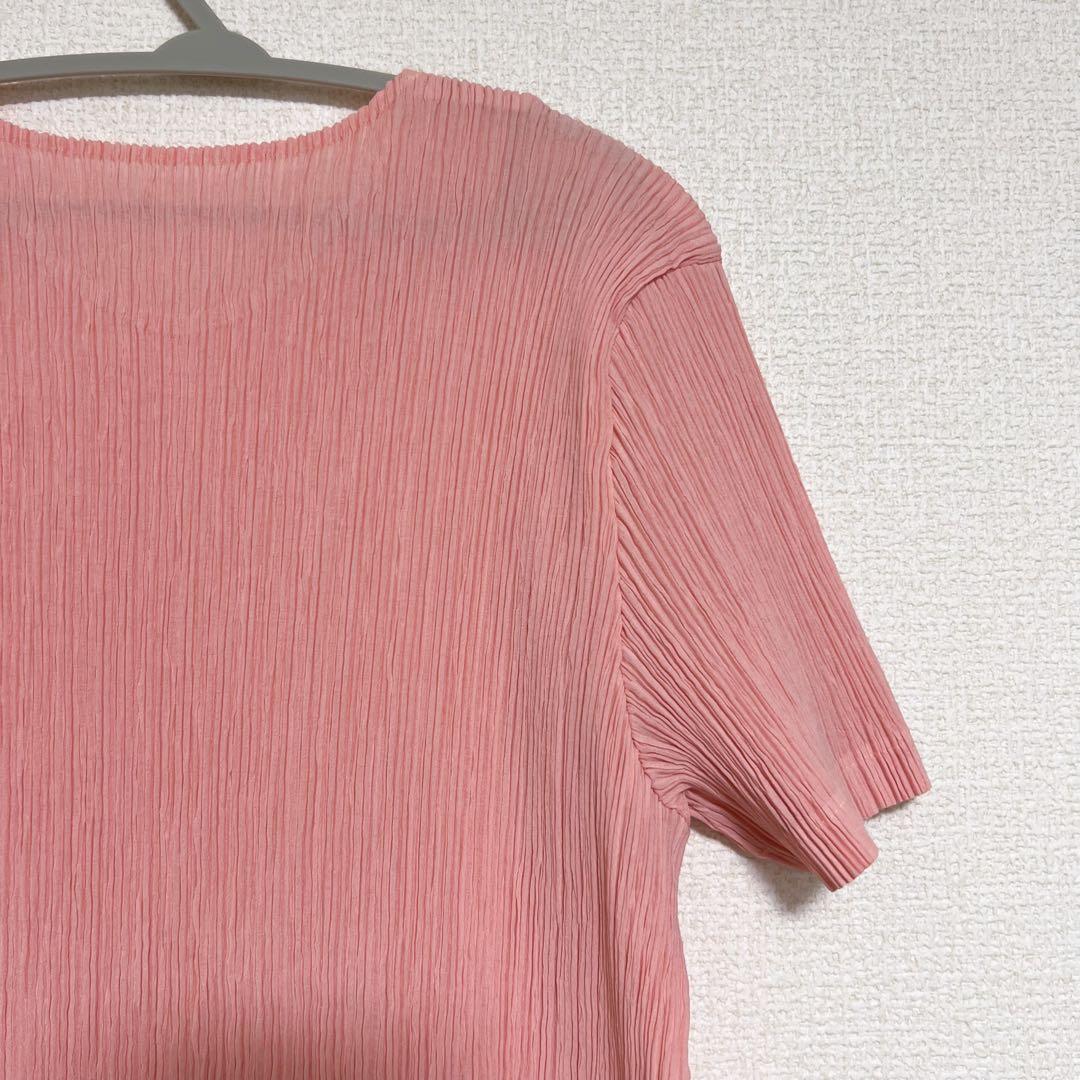 イッセイミヤケ 半袖カットソー Uネック サーモンピンク