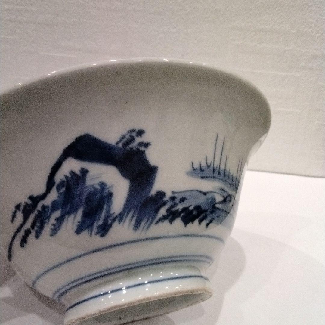 M398-5 江戸時代 古伊万里 染付山水仙人人物文 三種大丼鉢 大茶碗