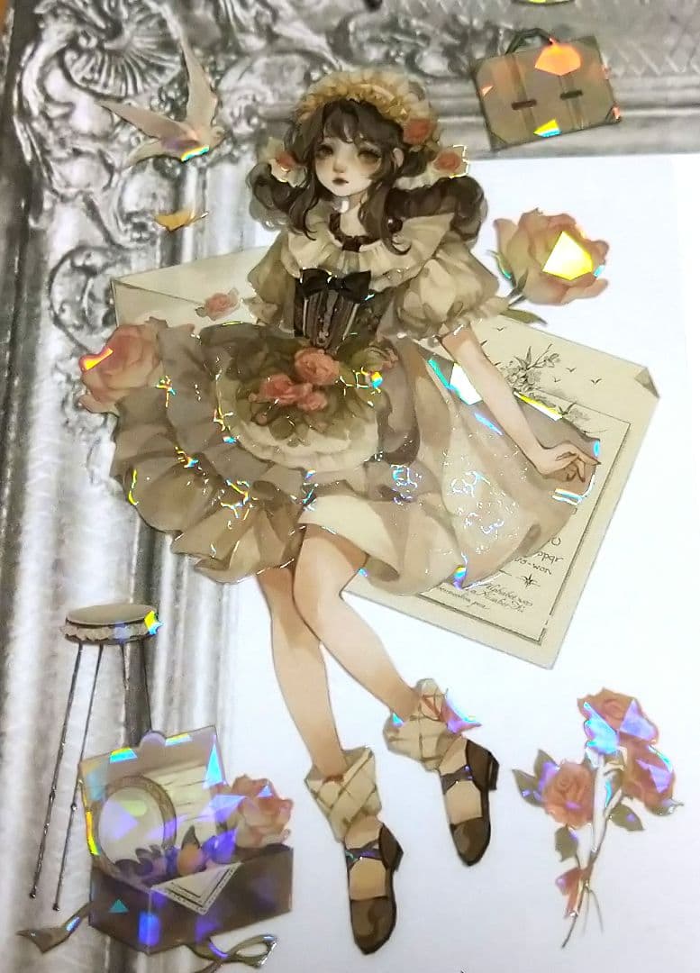 J666＃花姗翩翩(贝壳光)一木一横切り売り海外人物マステ女の子