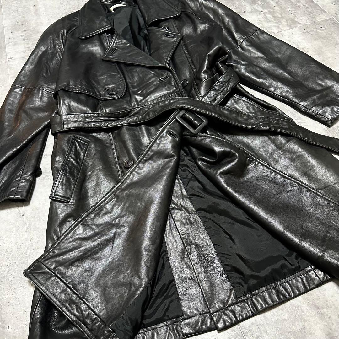 80s 90s 本革 ラムレザー トレンチコート Y2K ヴィンテージ 上質