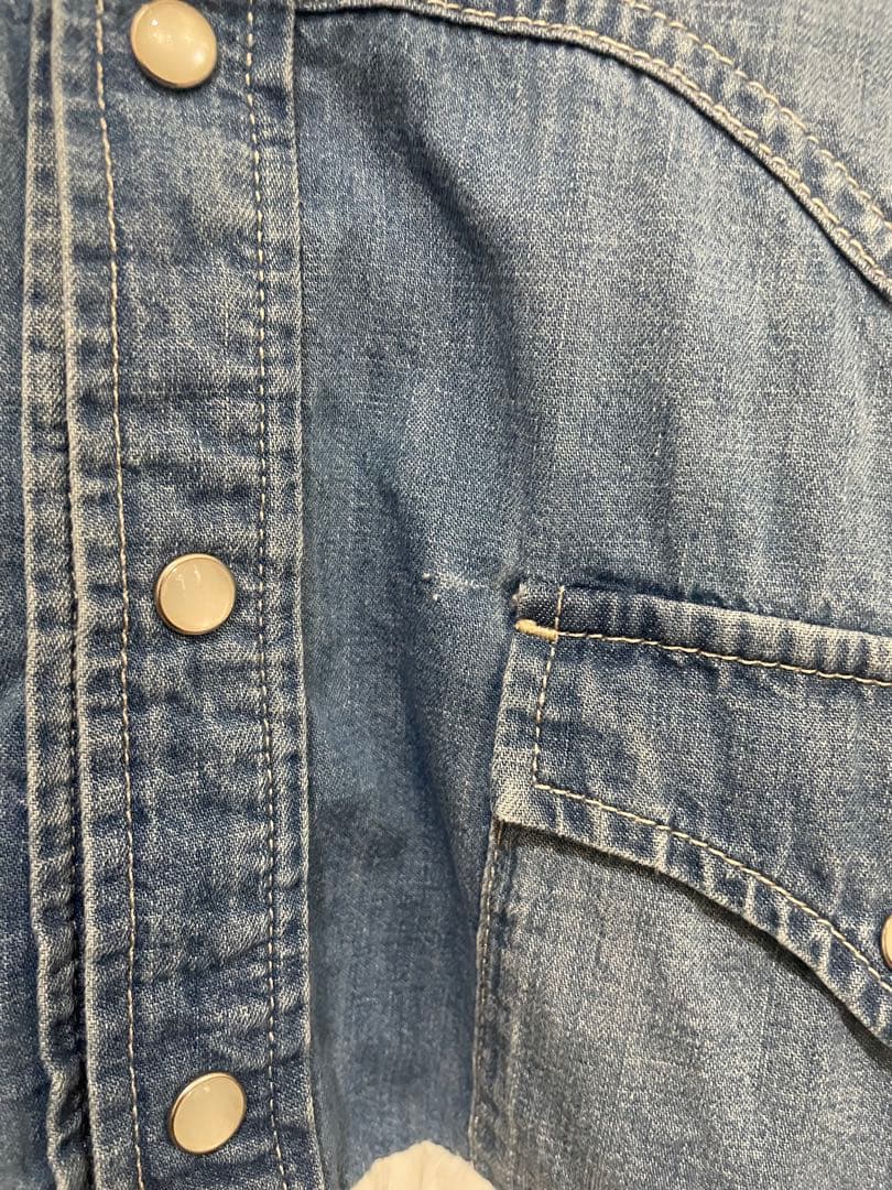 ミュウミュウ　デニムブルー レーストリム クロップドシャツ　38サイズ