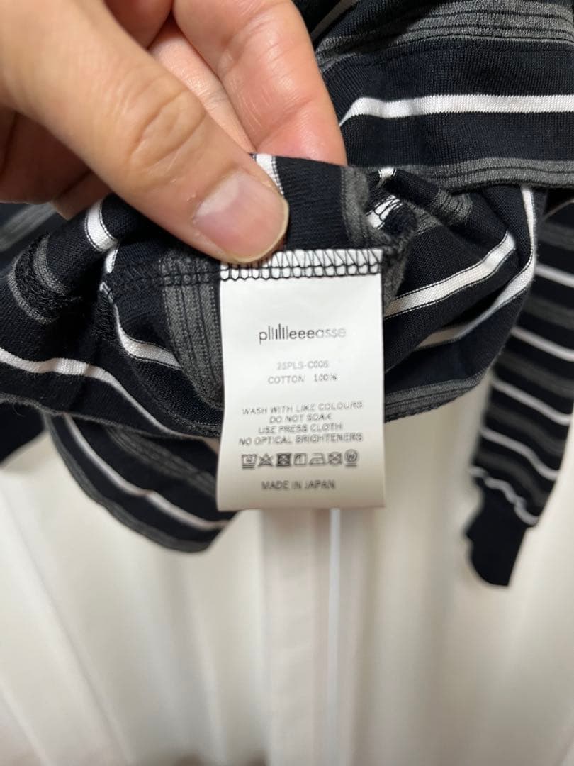 plllllleeasse ブラックストライプ長袖カットソー Lサイズ