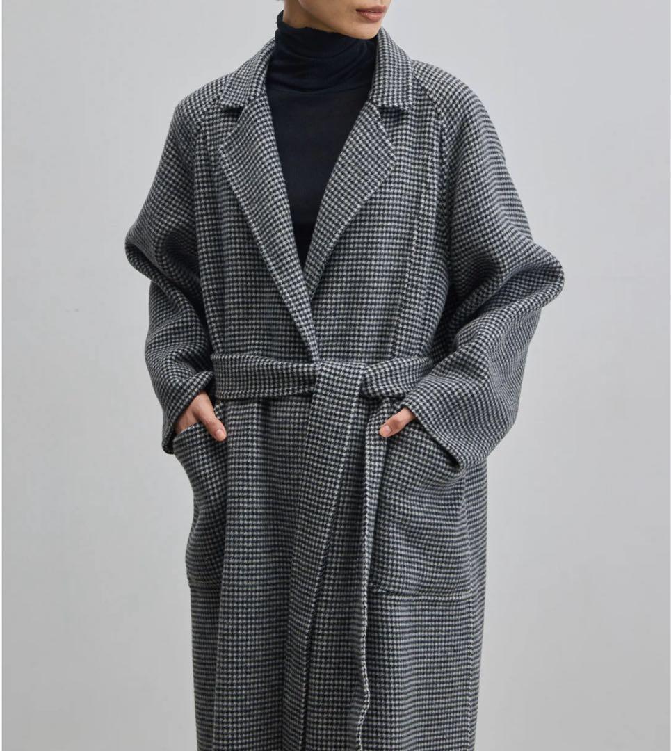 ソージュ soeju ウールリバーローブコート　M 千鳥柄