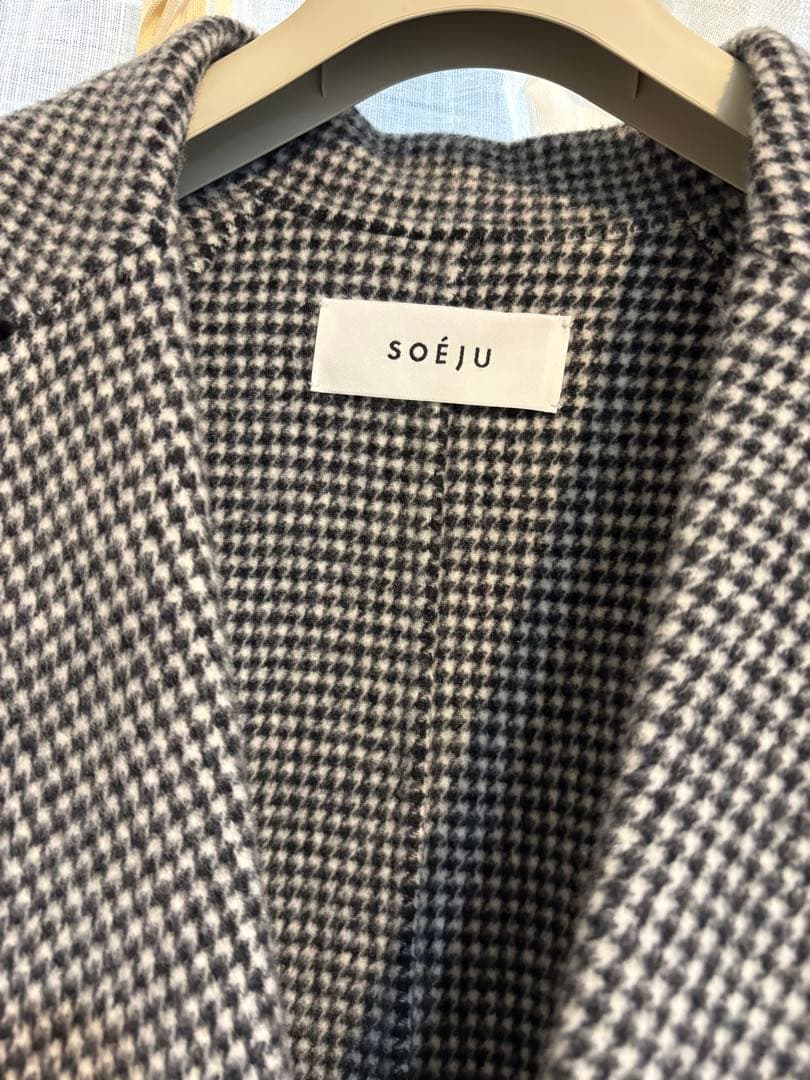 ソージュ soeju ウールリバーローブコート　M 千鳥柄