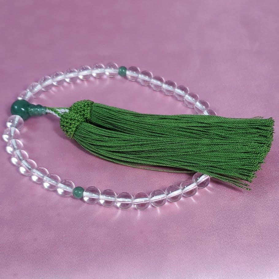 【縋房】御念珠 数珠 インド翡翠 女性用 本絹房 艶あり 雅 A25-2