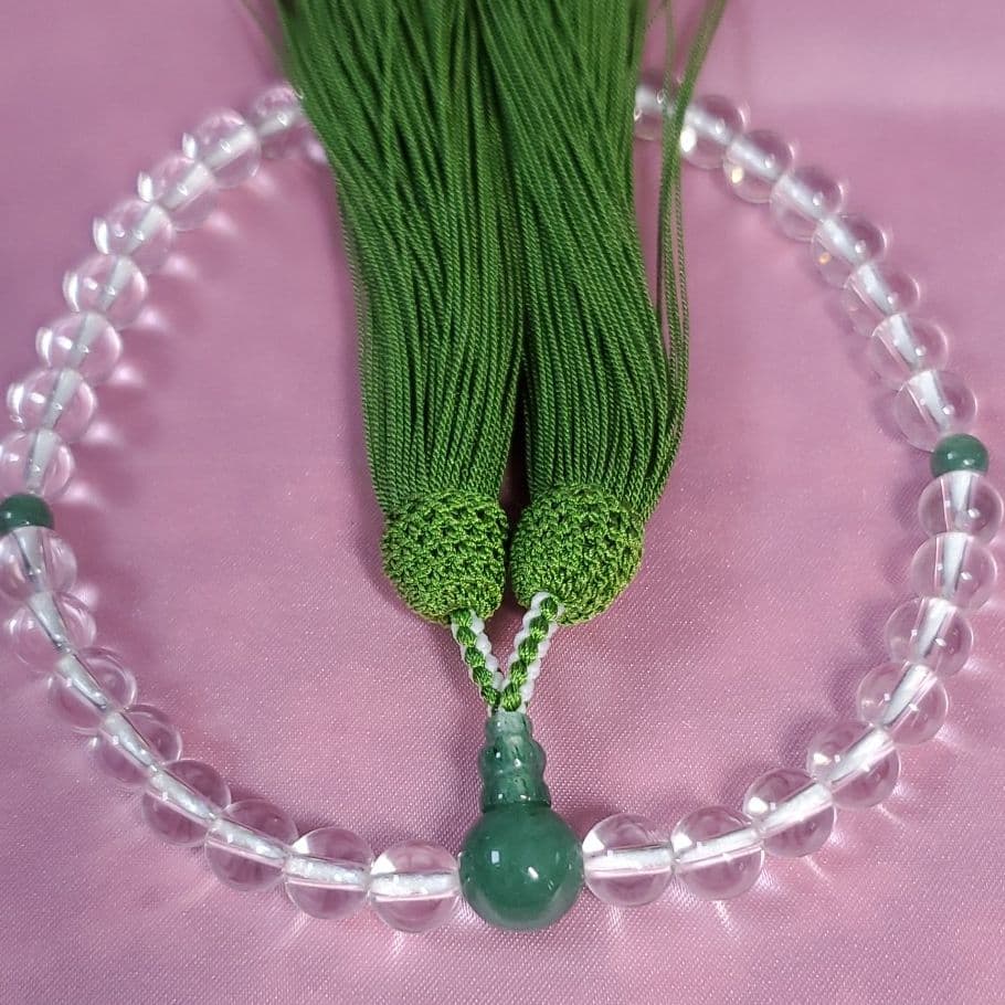 【縋房】御念珠 数珠 インド翡翠 女性用 本絹房 艶あり 雅 A25-2