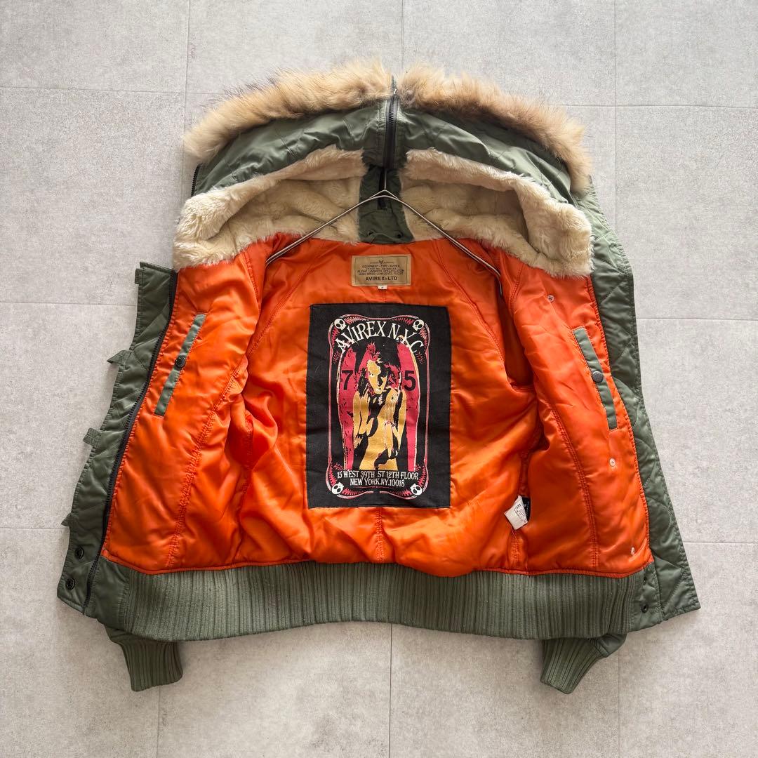 AVIREX　Y2K　ミリタリージャケット　N-2B カーキ　ファー　S