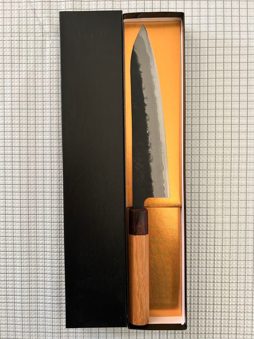 仙助 包丁 牛刀 牛刀包丁 青紙スーパー 黒肌梨地 欅八角柄 210mm ②