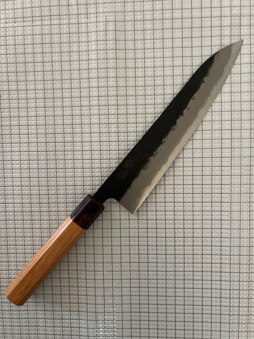 仙助 包丁 牛刀 牛刀包丁 青紙スーパー 黒肌梨地 欅八角柄 210mm ②
