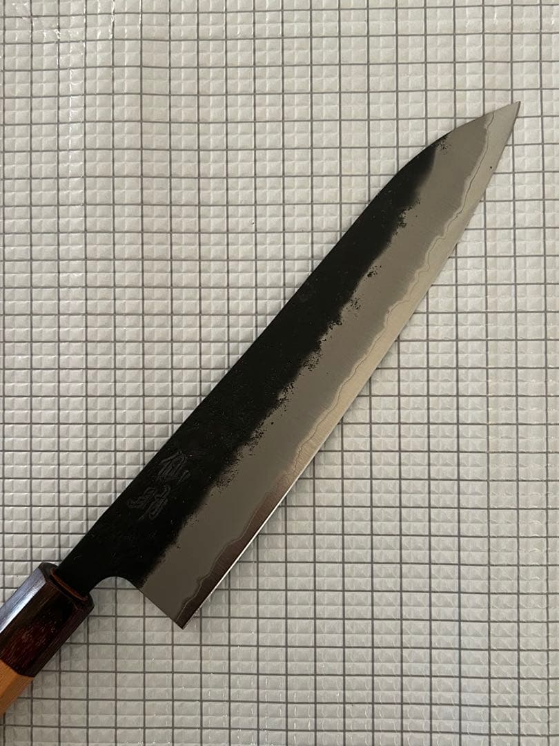 仙助 包丁 牛刀 牛刀包丁 青紙スーパー 黒肌梨地 欅八角柄 210mm ②