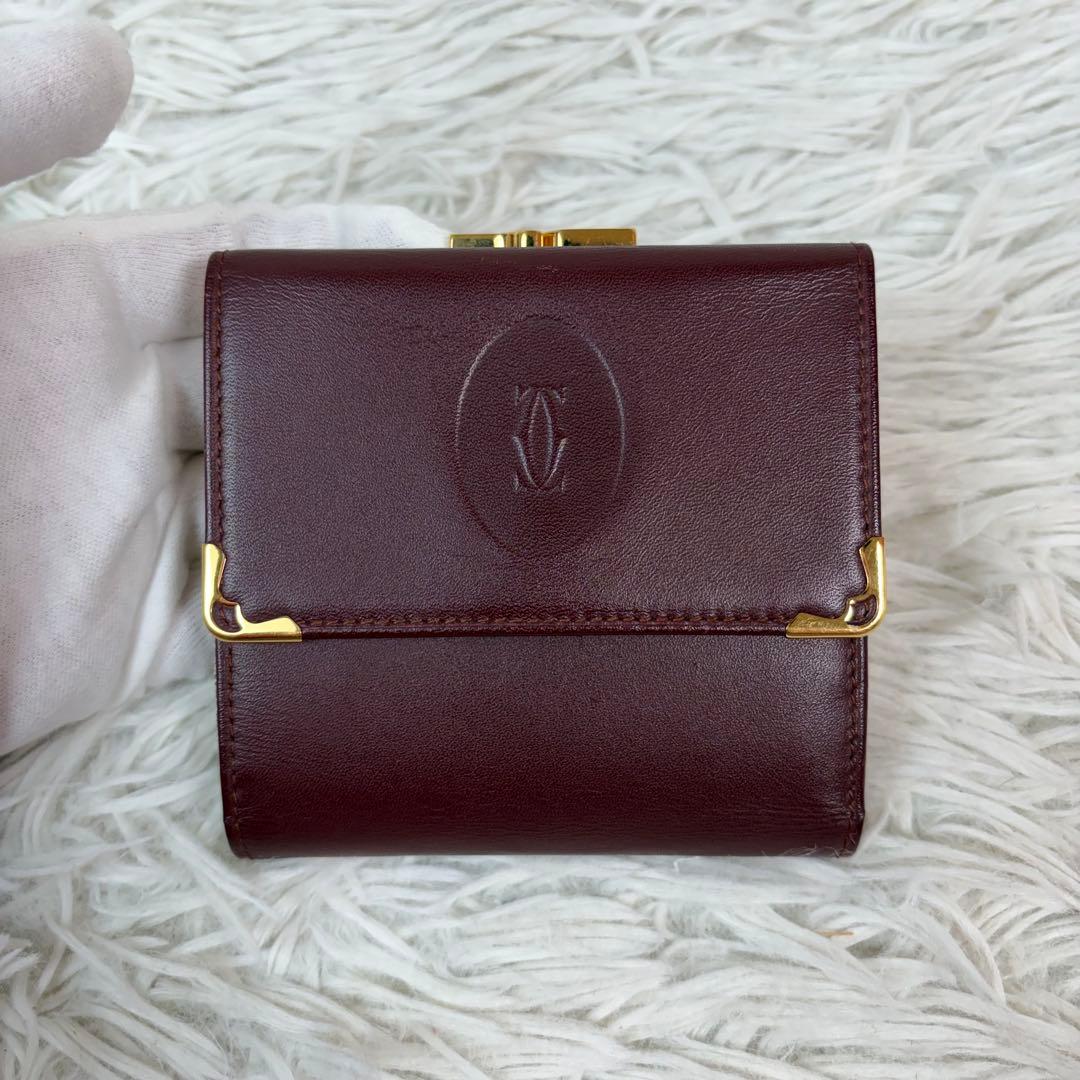 新品未使用/付属品完備✨Cartier 三つ折り財布 がま口 金具 ボルドー