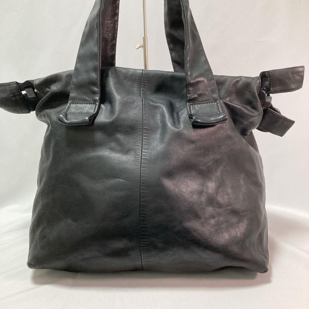 【美品】kawa-kawa カワカワ ボストン レザー ビッグファスナー BK