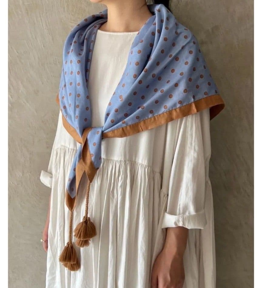 BUNON タッセルスカーフ Dull Blue