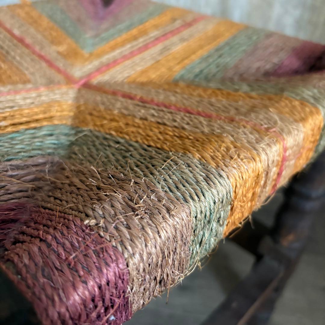 ヴィンテージ　ラッシュスツール　無垢材