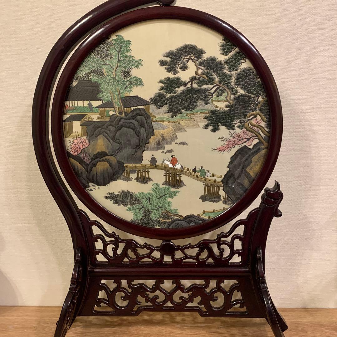 アンティーク　中国　刺繍　風景