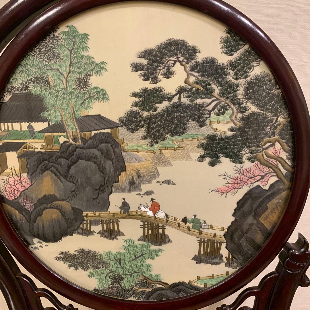 アンティーク　中国　刺繍　風景