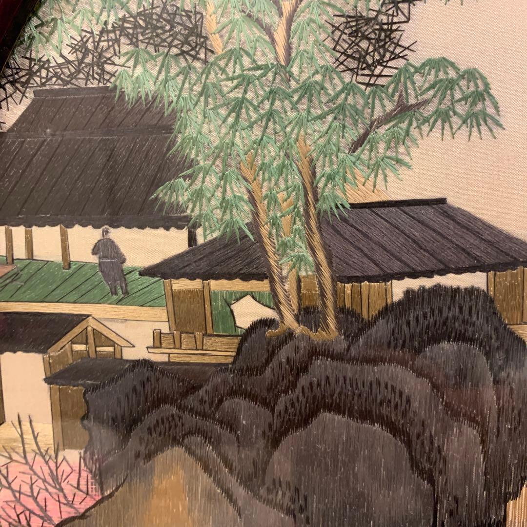 アンティーク　中国　刺繍　風景