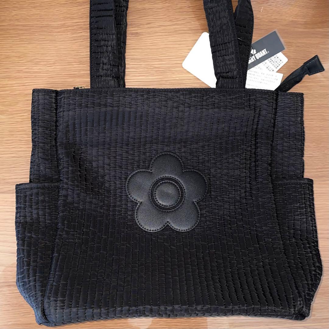 MARY QUANT デイジーパッチ ヌビ トート バッグ ブラック 黒