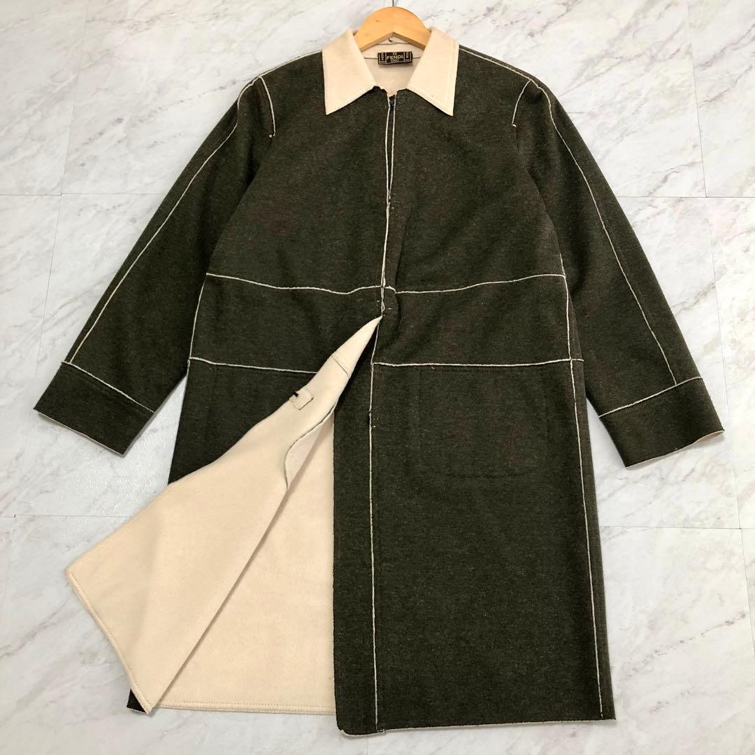 【希少】 FENDI ウール コート ダブルフェイス カーキ ロング 40