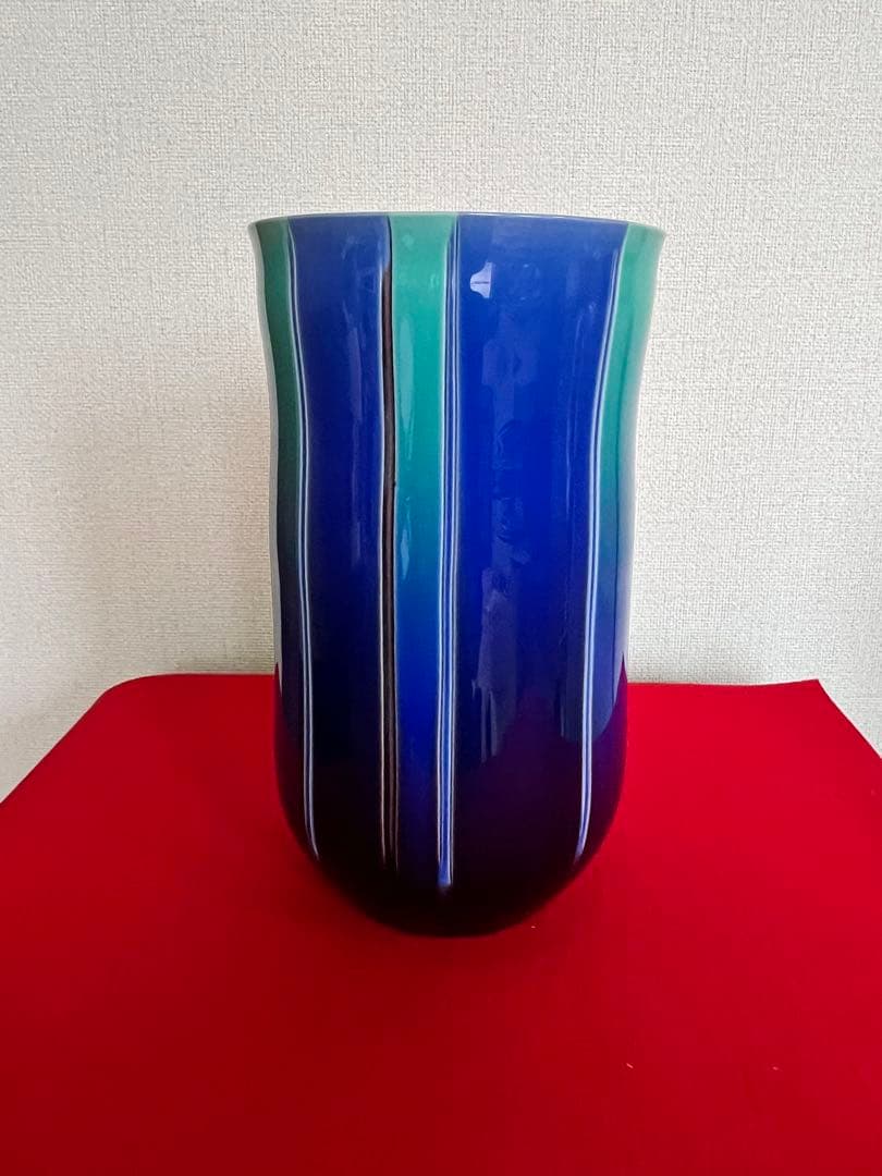 【極上品】人間国宝 徳田八十吉（正彦銘）彩釉 線文 花瓶 約26.5㎝ T248