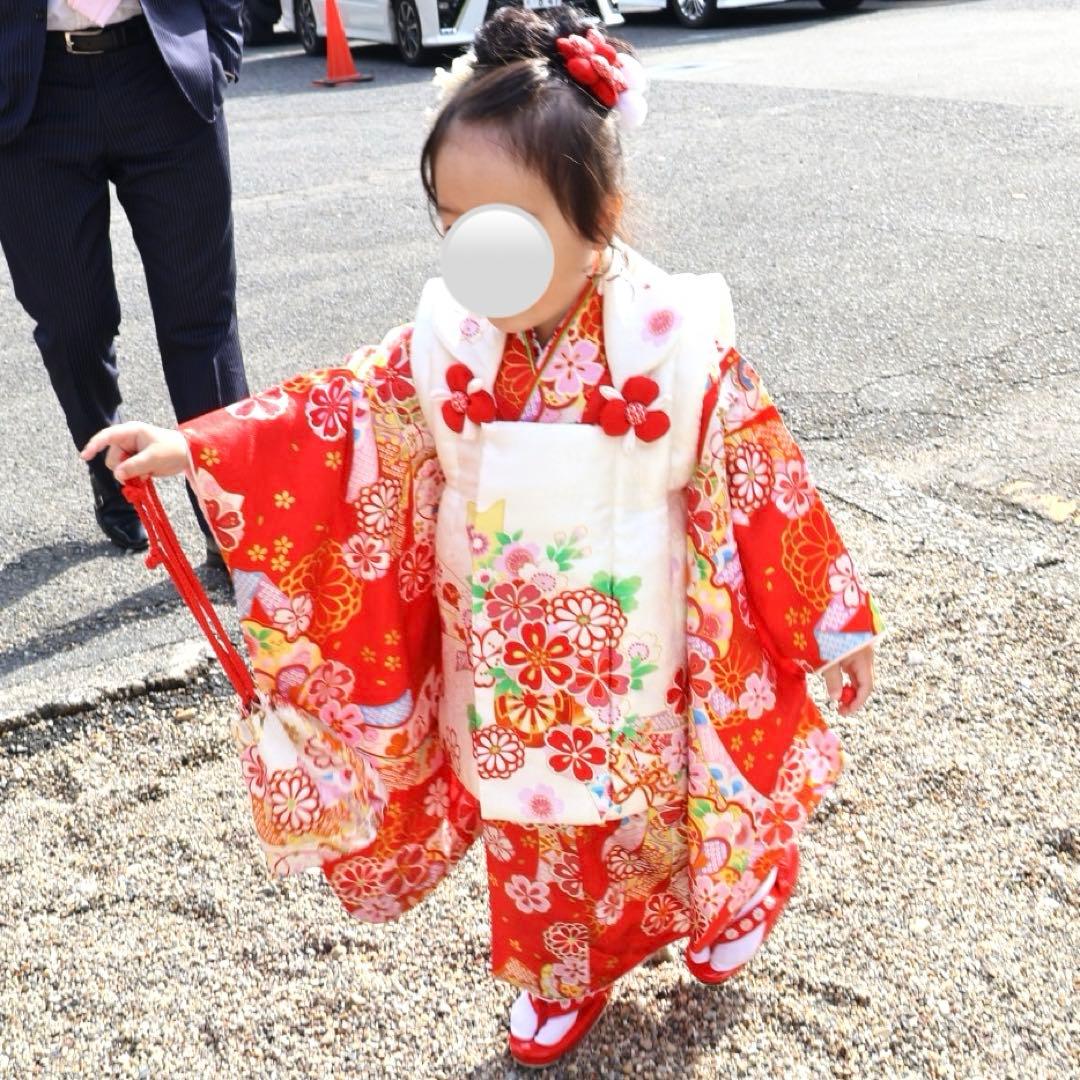 花ひめ 七五三　3歳着物　正絹　赤