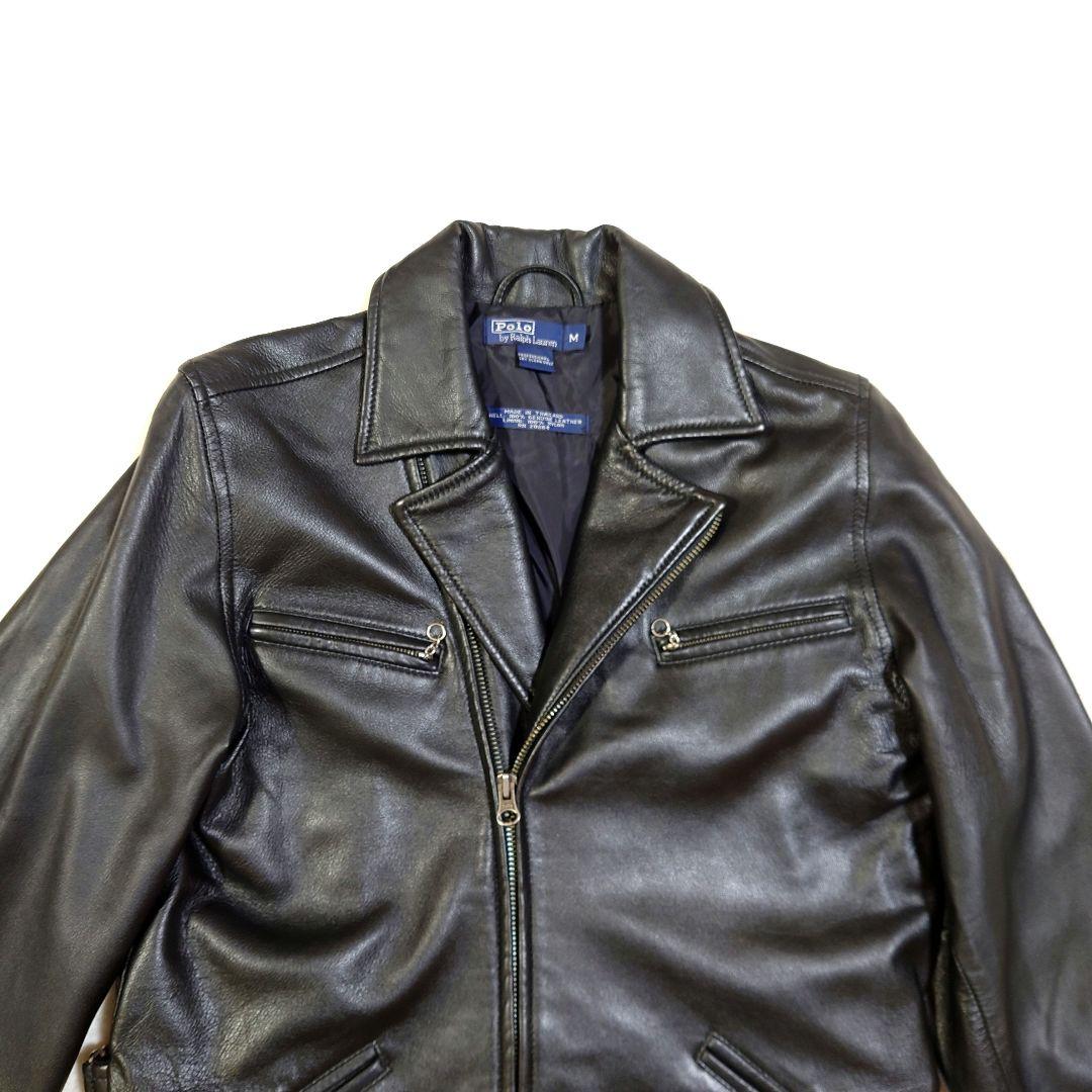 ポロ ラルフローレン ラムレザー セミダブル ライダースジャケット Mサイズ 黒