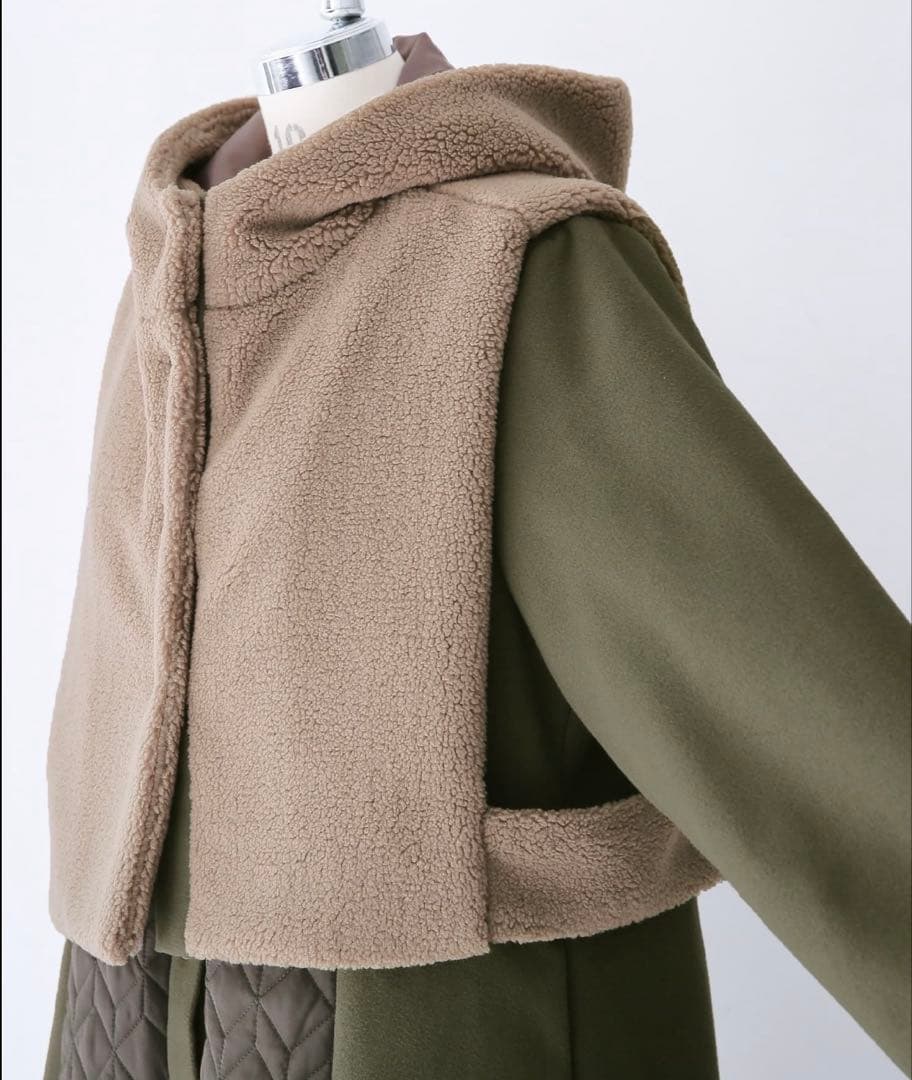 【新品】大きいサイズ 廃盤 コハク 異素材キルティングコート&ボアベストセット