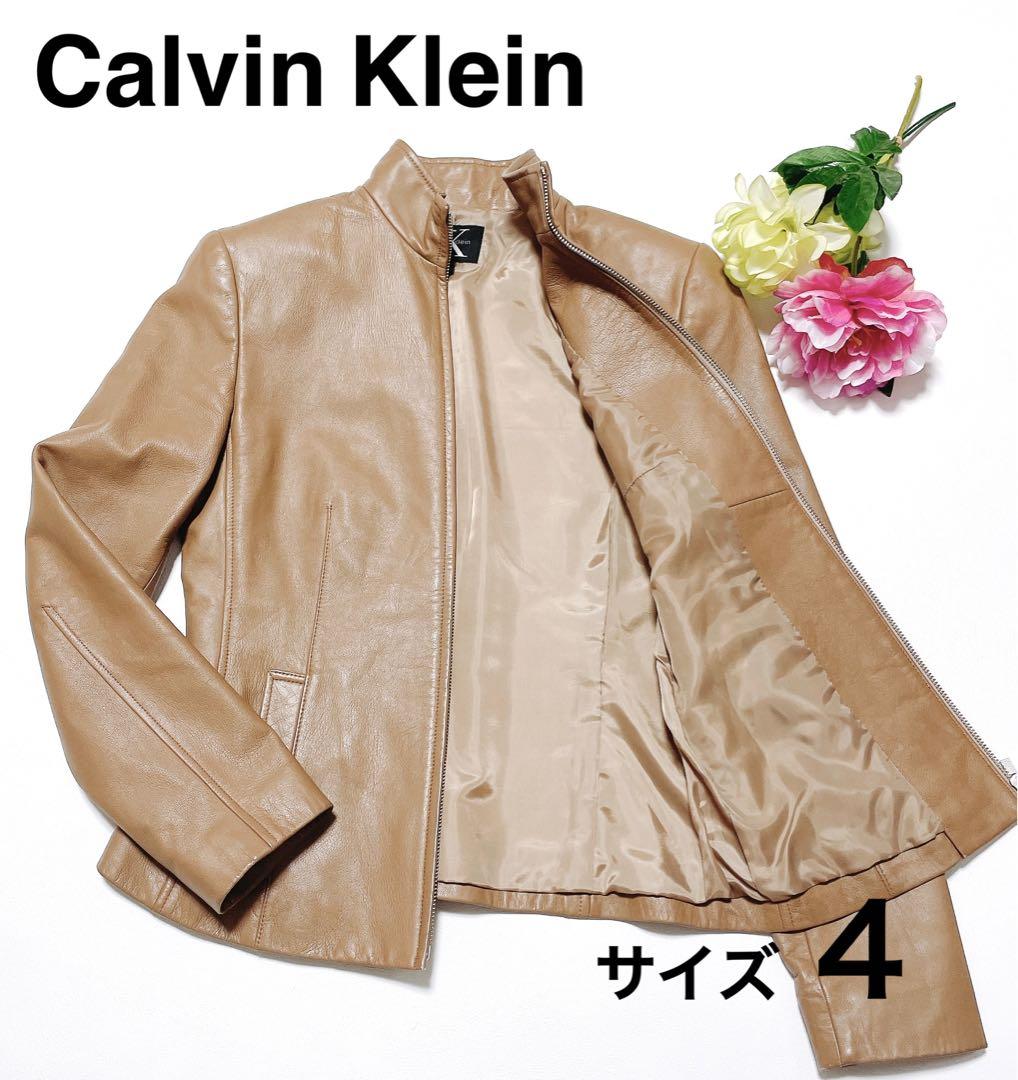 美品★カルバンクライン　ラムレザージャケット　スタンドカラー ベージュ4(605