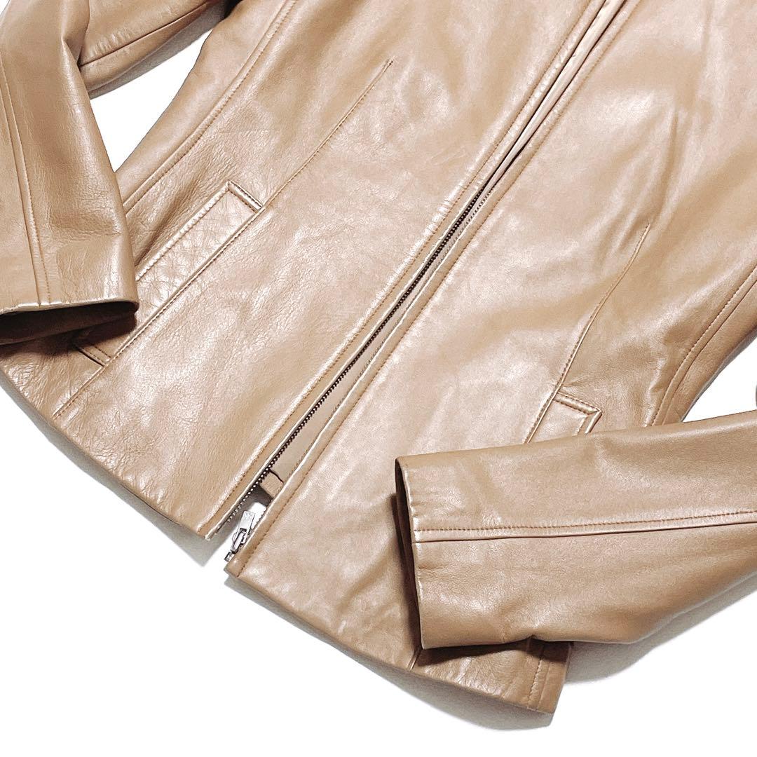 美品★カルバンクライン　ラムレザージャケット　スタンドカラー ベージュ4(605