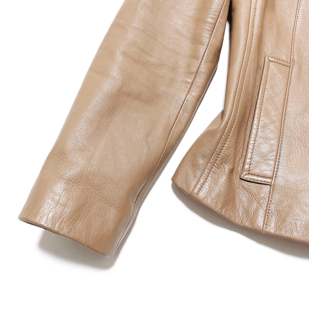 美品★カルバンクライン　ラムレザージャケット　スタンドカラー ベージュ4(605