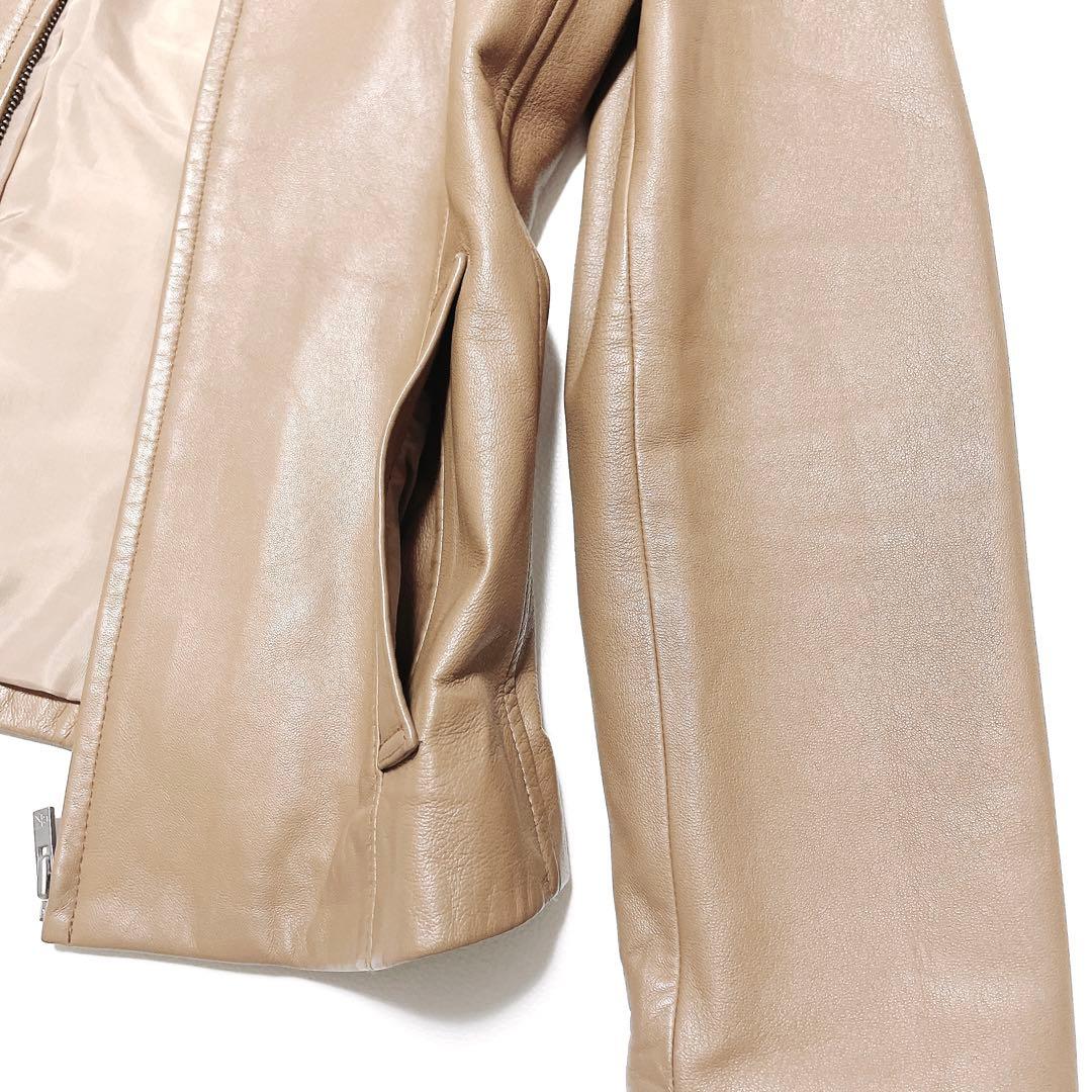 美品★カルバンクライン　ラムレザージャケット　スタンドカラー ベージュ4(605