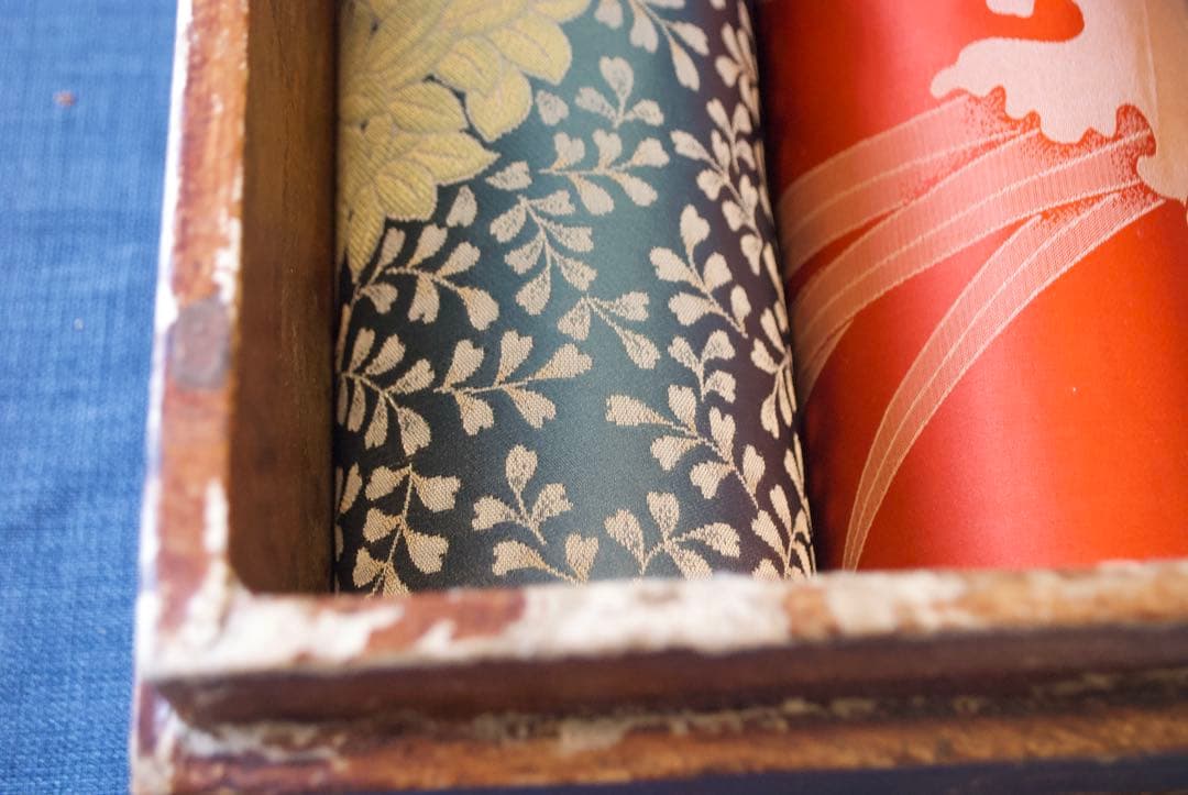 昭和初期、柿渋塗 木箱 時代箱 古民具 収納箱 茶道具箱 ディスプレイ