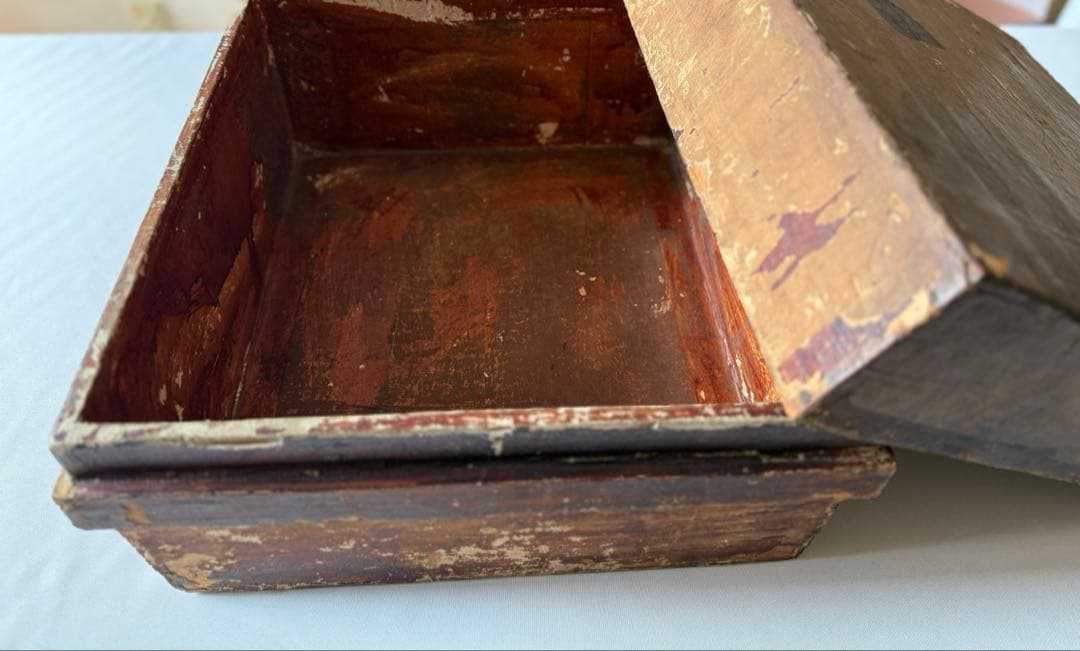 昭和初期、柿渋塗 木箱 時代箱 古民具 収納箱 茶道具箱 ディスプレイ