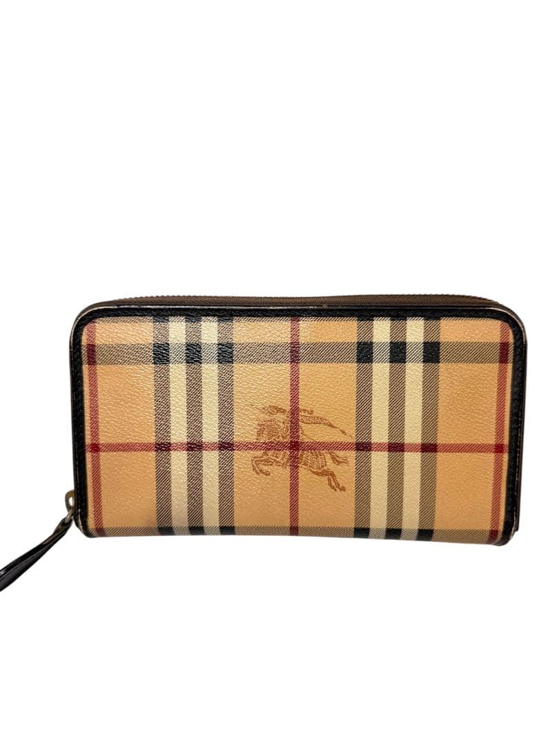 美品☆BURBERRY 長財布 シャドーホース ノバチェック ラウンドジップ