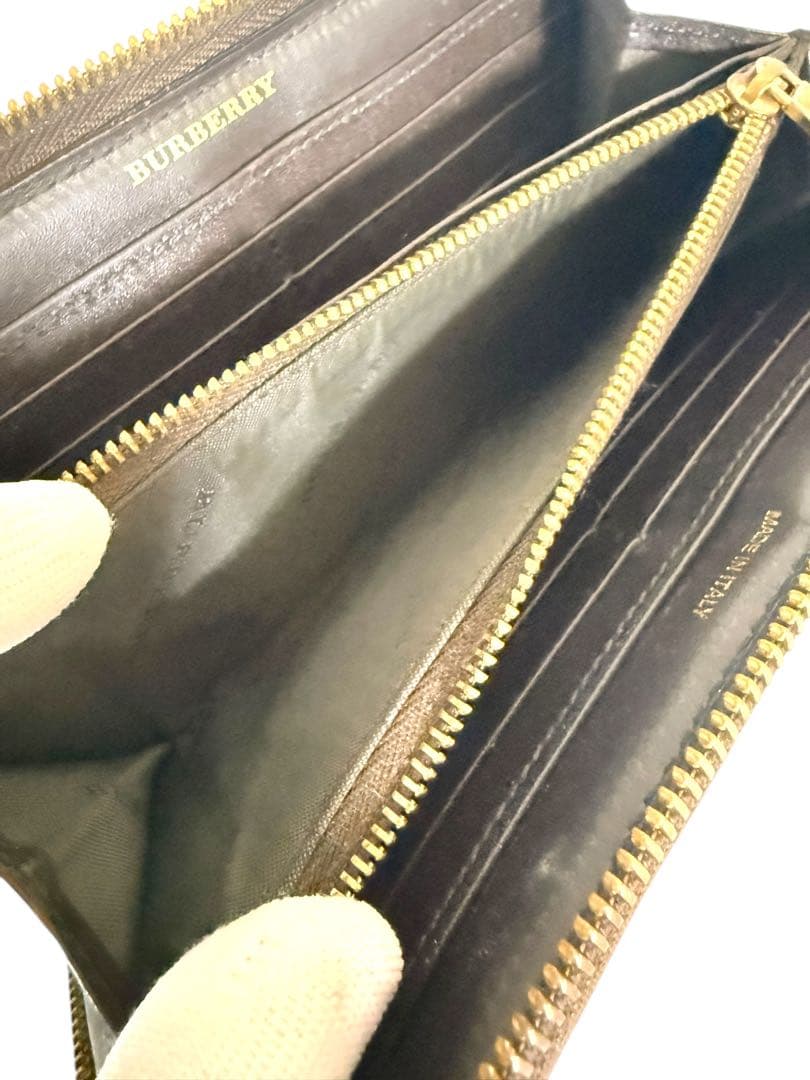 美品☆BURBERRY 長財布 シャドーホース ノバチェック ラウンドジップ