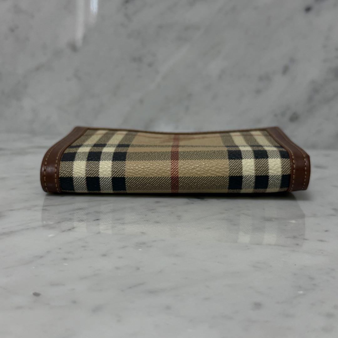 美品 BURBERRY バーバリー 二つ折り財布 ホース ノバチェック 本革
