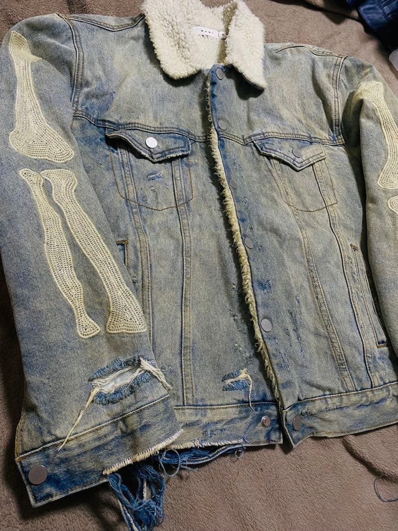 mnml 骨刺繍 デニムジャケット vintage スタジャン スカジャン