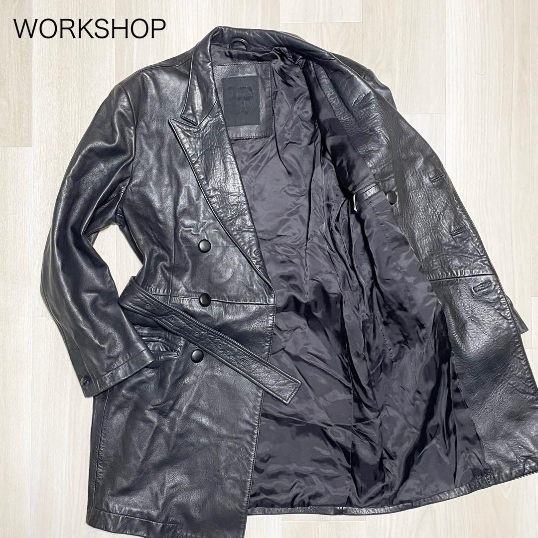 WORKSHOP 【希少 美品】レザートレンチコート 黒 ヨウジヤマモト メンズ